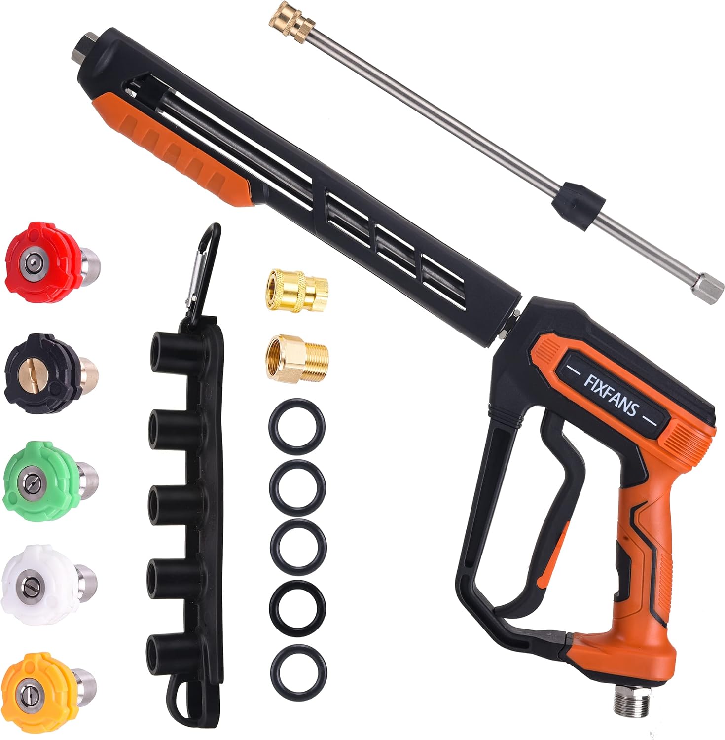 Pressure Washer Gun Kit, 4000PSI Power Washer Handle Gun with Replacement Wand Extension, High Pressure Spray Gun with 5 Nozzle Tips, M22 Fitting, 1/4 Quick Connect Female, Stainless Steel