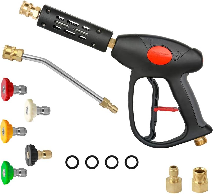 Sooprinse High Pressure Washer Gun 4000 PSI, 7 Inch Extension Replacement Wand with 5 Nozzle Tips, M22 Fitting, 3/8'' Quick Connect