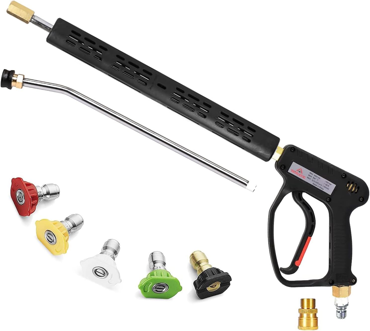 YAMATIC Pressure Washer Gun with Swivel, 5000 PSI Power Washer Wand Extension Replacement Handle with 3/8 Plug & M22-14mm Male Inlet, 1/4 Quick Connect Outlet for Foam Cannon Car Wash