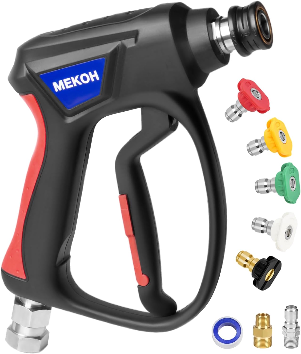 Short Pressure Washer Gun with Swivel, 5000 PSI High Power Washer Spray Gun, 10 GPM Foam Gun with 3/8 Quick Connect, M22-14mm for Extension Wand, Hose, Pressure Washer Handle with 5 Nozzle Tips