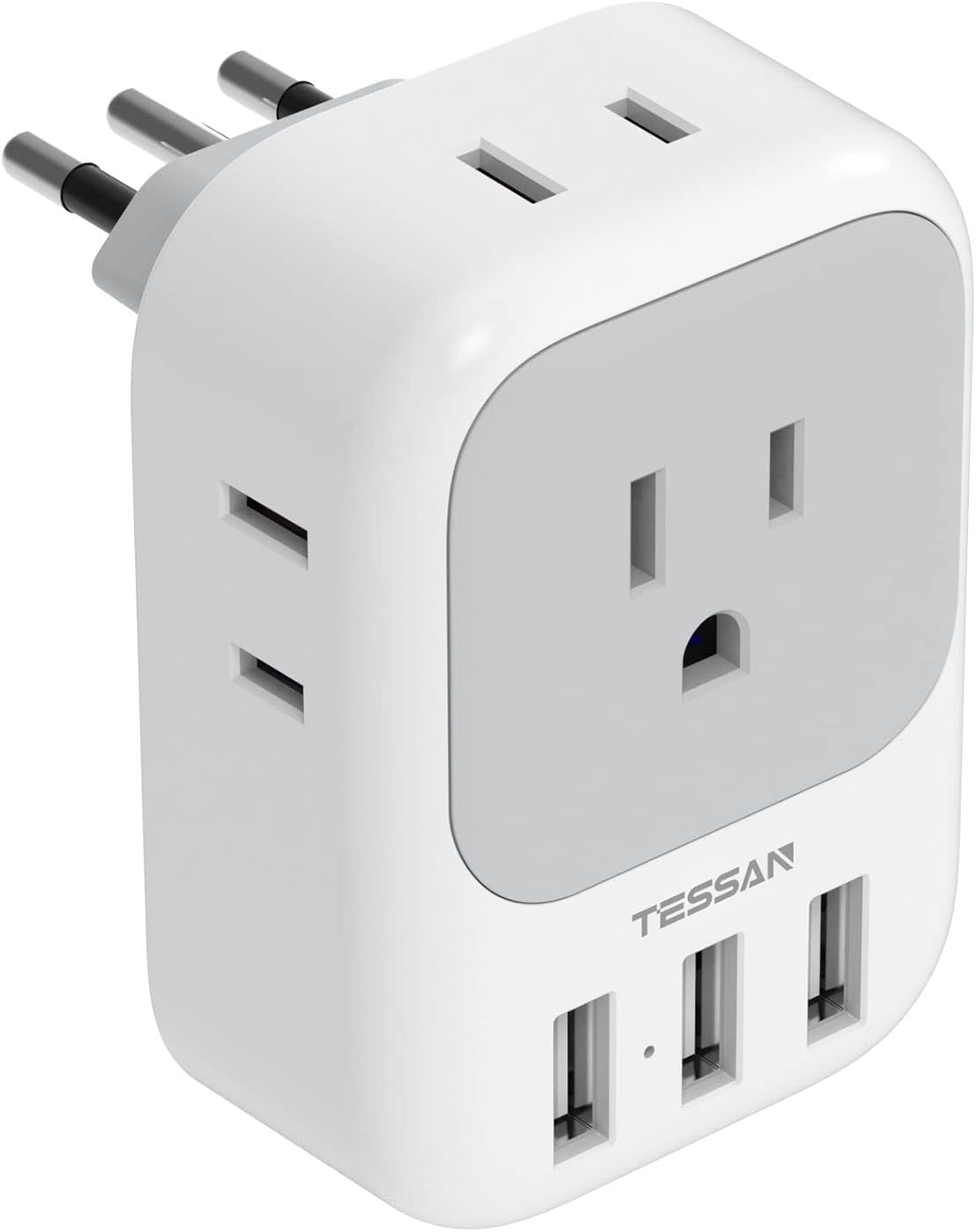 TESSAN Italy Travel Plug Adapter, US to Italian Power Adapter with 4 Outlets and 3 USB Ports, Type L Electrical Outlet Adaptor for USA to Chile Rome Uruguay