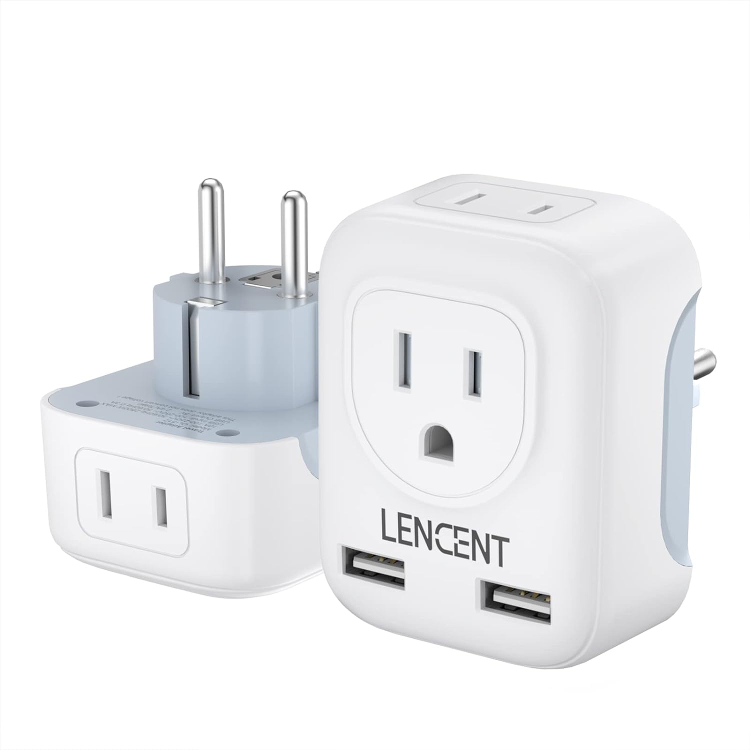 LENCENT European Travel Plug Adapter, International Power Adaptor with 2 USB Ports,2 American Outlets- 4 in 1 Type E/F Outlet Adapter,Travel Essentials to Europe EU Spain France Germany (White-1pack)