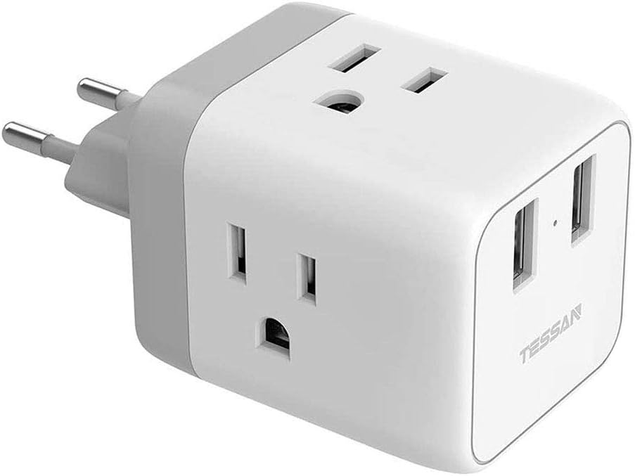 TESSAN US to Europe Adapter, European Plug Travel Adapter, Wall Power Adapter with 2 USB Charging Ports, Outlet Adaptor for USA to Most of Europe France Germany Italy Greece Spain Iceland - Type C