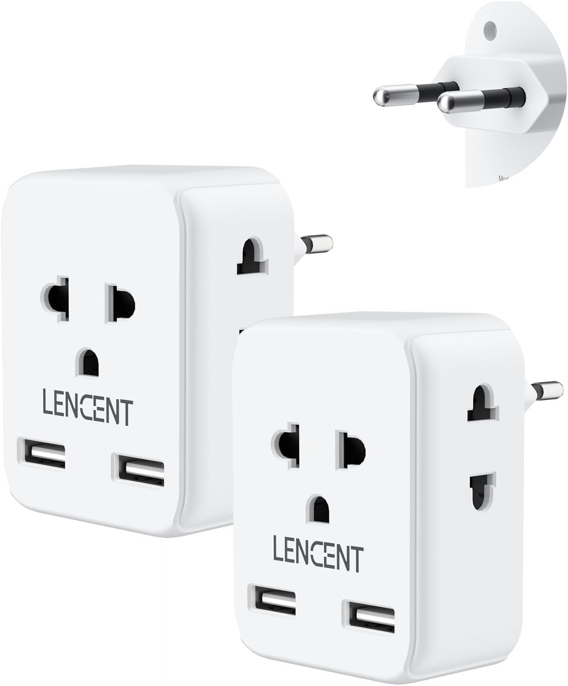 LENCENT 2 Pack European Travel Plug Adapter Converter, International Power Adaptor with 3 Outlets 2 USB Charger, US to Most of Europe EU Italy Spain France Iceland Germany Greece Israel Norway, Type C