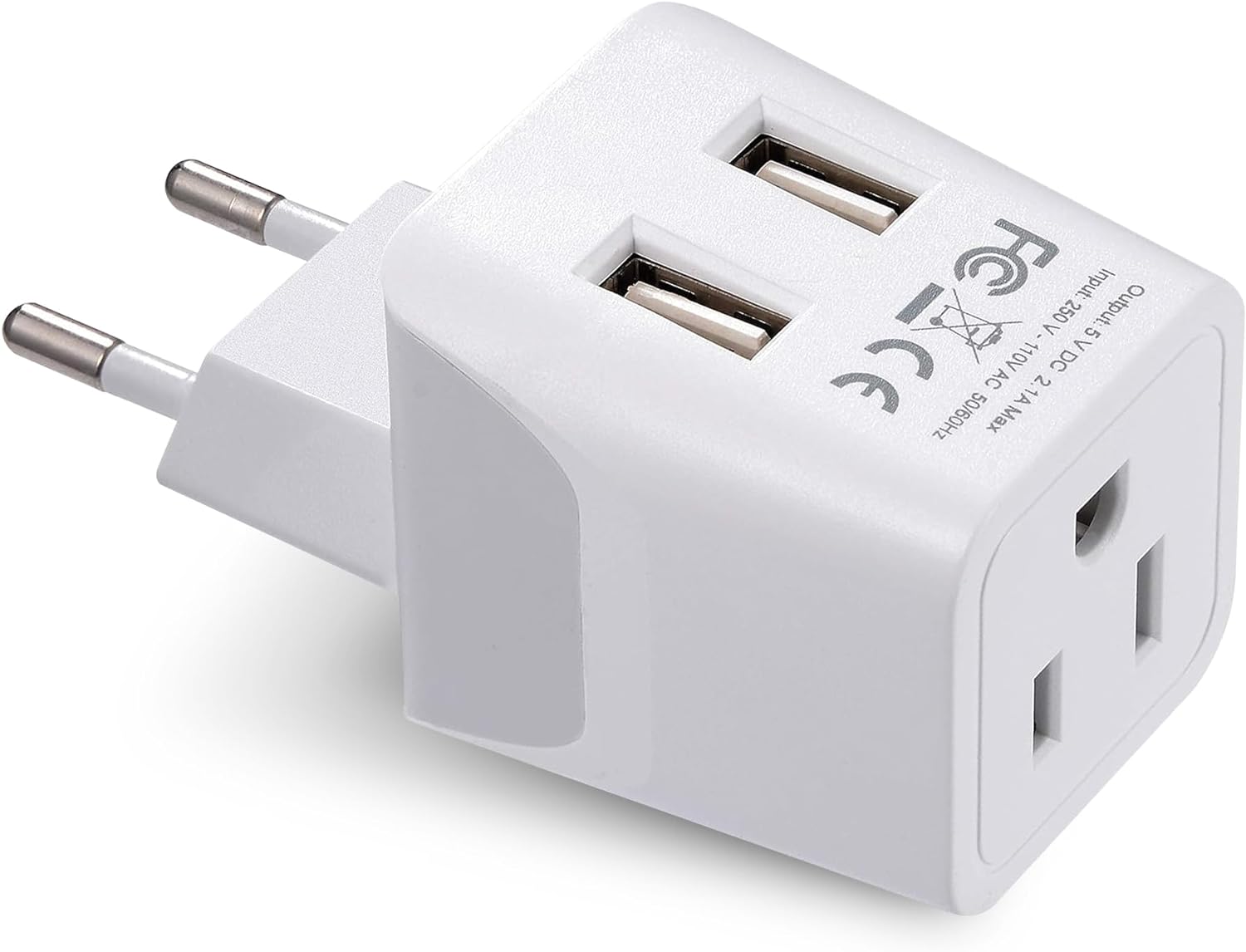 Ceptics Europe Travel Adapter, Ultra Compact Dual USB Power Plug - for European Type C - 3 Inputs - iPhone, Laptop, Galaxy, Cell Phones, Camera Chargers, iWatch & More - CTU-9C