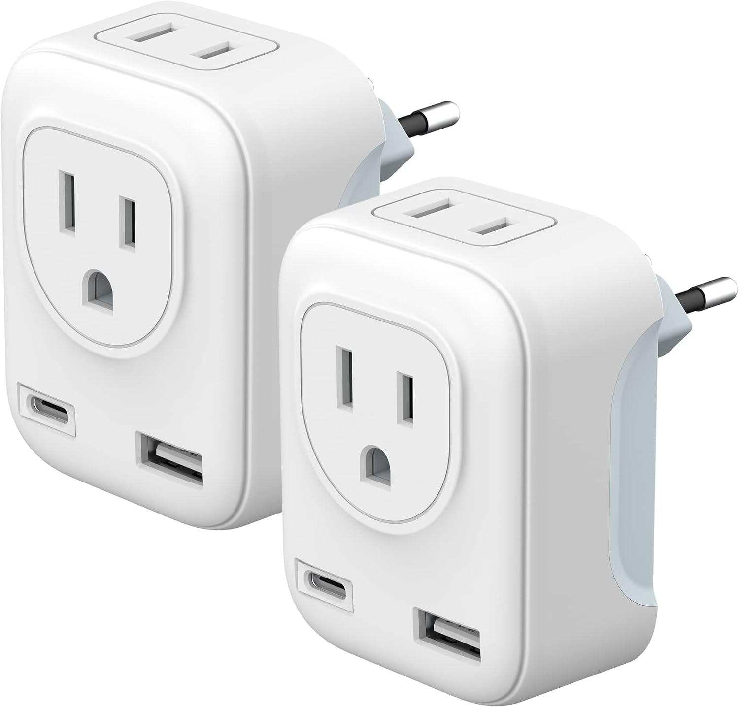 Pack of 2 European Travel Plug adapters, International Power Adapter with 2 USB Ports, 2 U.S. outlets, 4-in-1 European Plug Adapter for Most of Europe, EU, Spain, Italy, France, Germany (Type C)