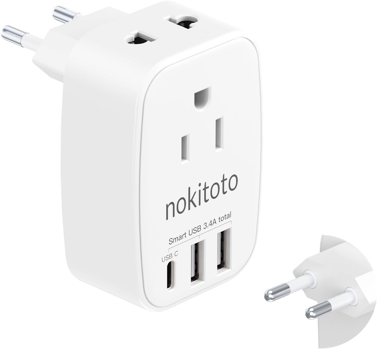 European Travel Plug Adapter- International Plug Adapter with 2 Outlets 3 USB Ports(1 USB C) 3.4A Max, Type C Outlet Convert Travel Essentials for US to Most Italy France Portugal Iceland Germany.