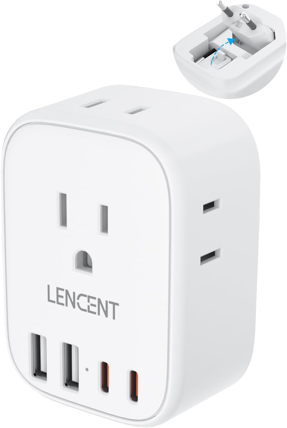 European Travel Plug Adapter, LENCENT International Type-C Foldable Power Plug with 4 Outlets, USB C Charger Adaptor, US to Most of Europe EU Iceland Spain Italy France Germany, Cruise Ship Approved