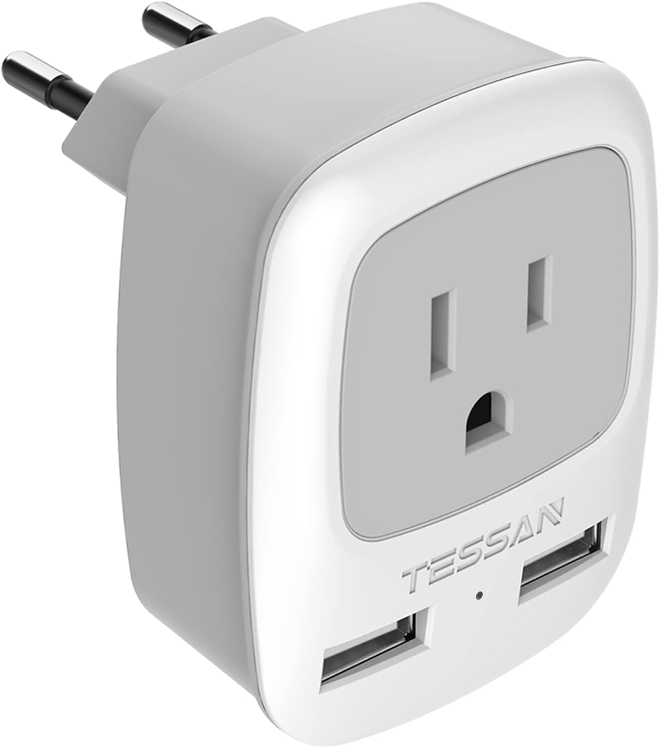 European Travel Plug Adapter, TESSAN International Power Plug with 2 USB Ports, Type C Outlet Adaptor Charger for US to Most of Europe EU Iceland Spain Italy France Germany