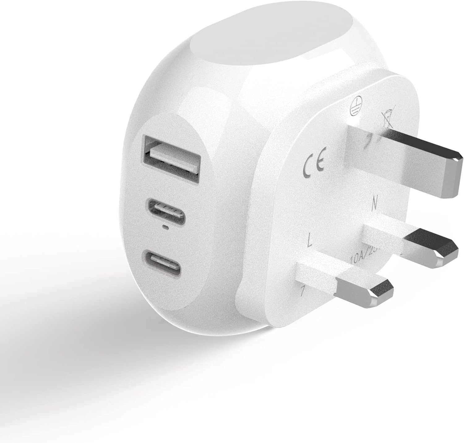 Ceptics UK, Ireland Travel Plug Adapter - 5 Input with 20W PD-QC 3.1A Dual USB-C and USB - Light Weight - USA to Any Type G Countries Such as Hong Kong, England and More (PTU-7), White