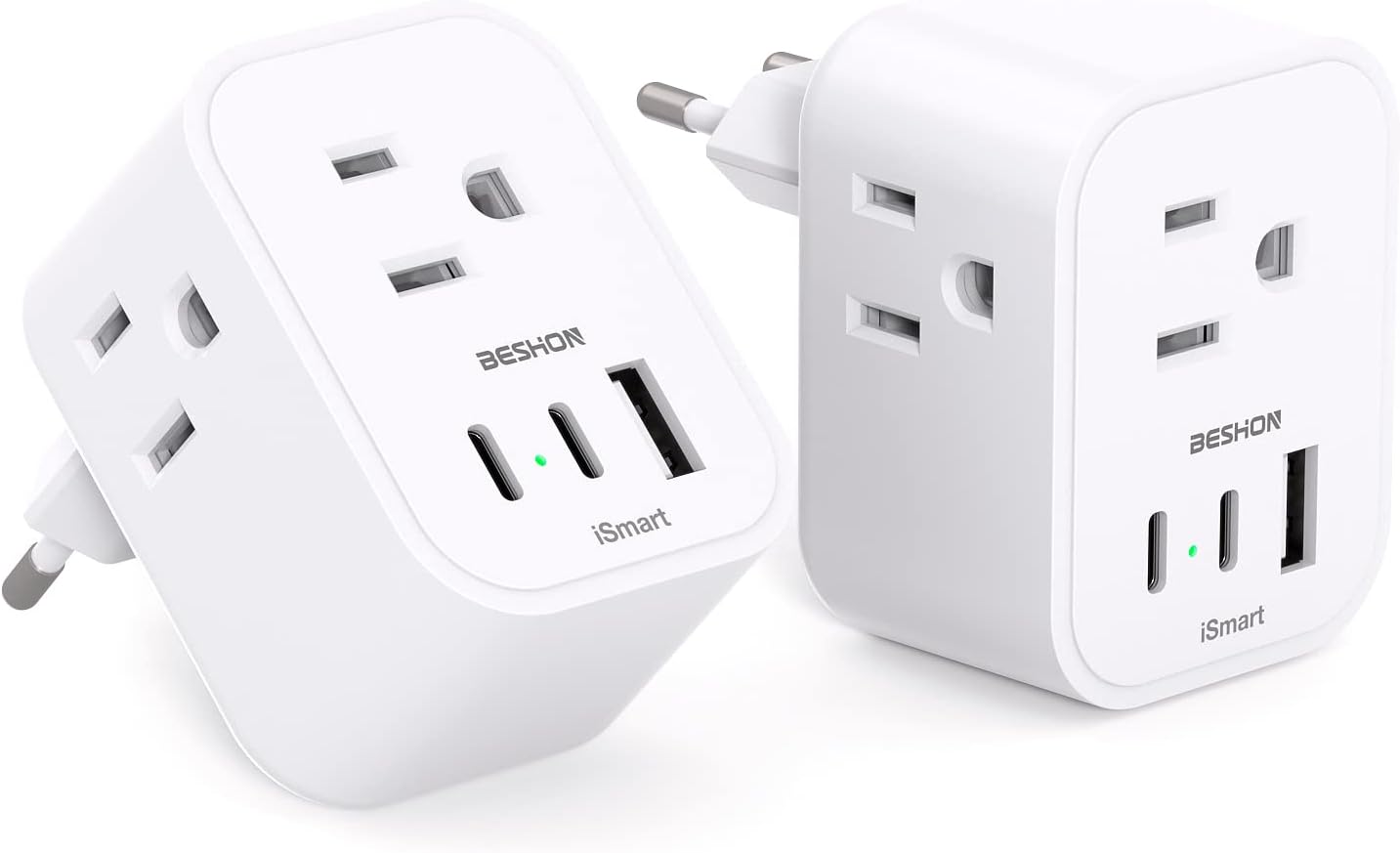 2-Pack European Travel Plug Adapter, International Power Plug Adapter with 3 Outlets 3 USB Charging Ports(2 USB C), Type C Plug Adapter Travel Essentials to Most Europe Spain Italy France Germany