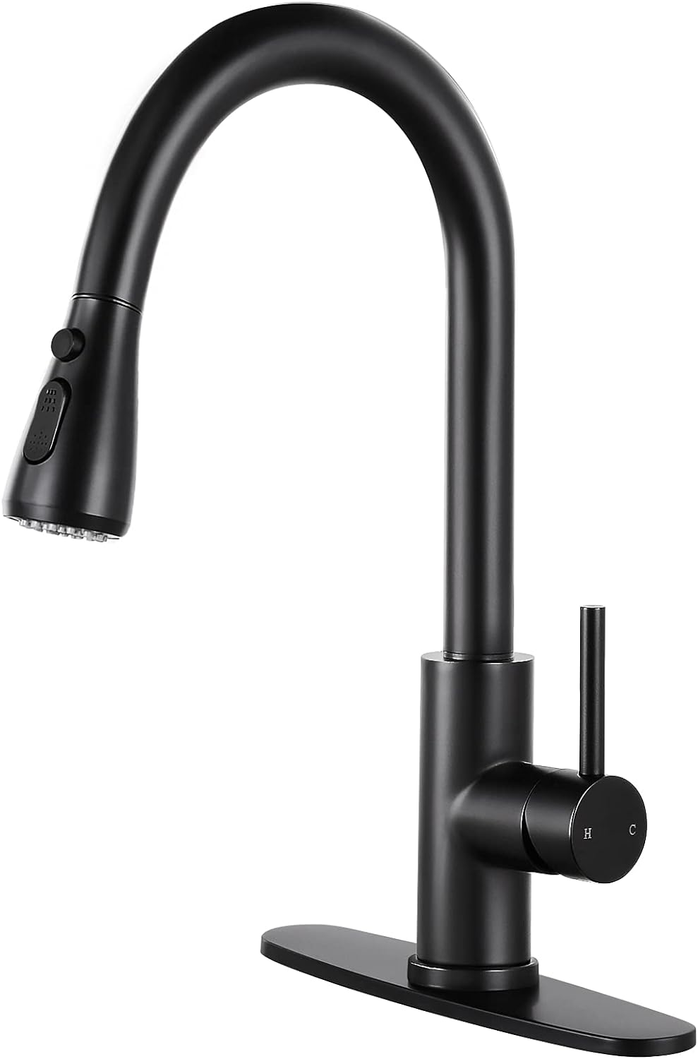 Black Kitchen Faucet, Qomolangma Kitchen Faucets with Pull Down Sprayer for Kitchen Sink, Stainless Steel Single Handle Kitchen Sink Faucet Matte Black