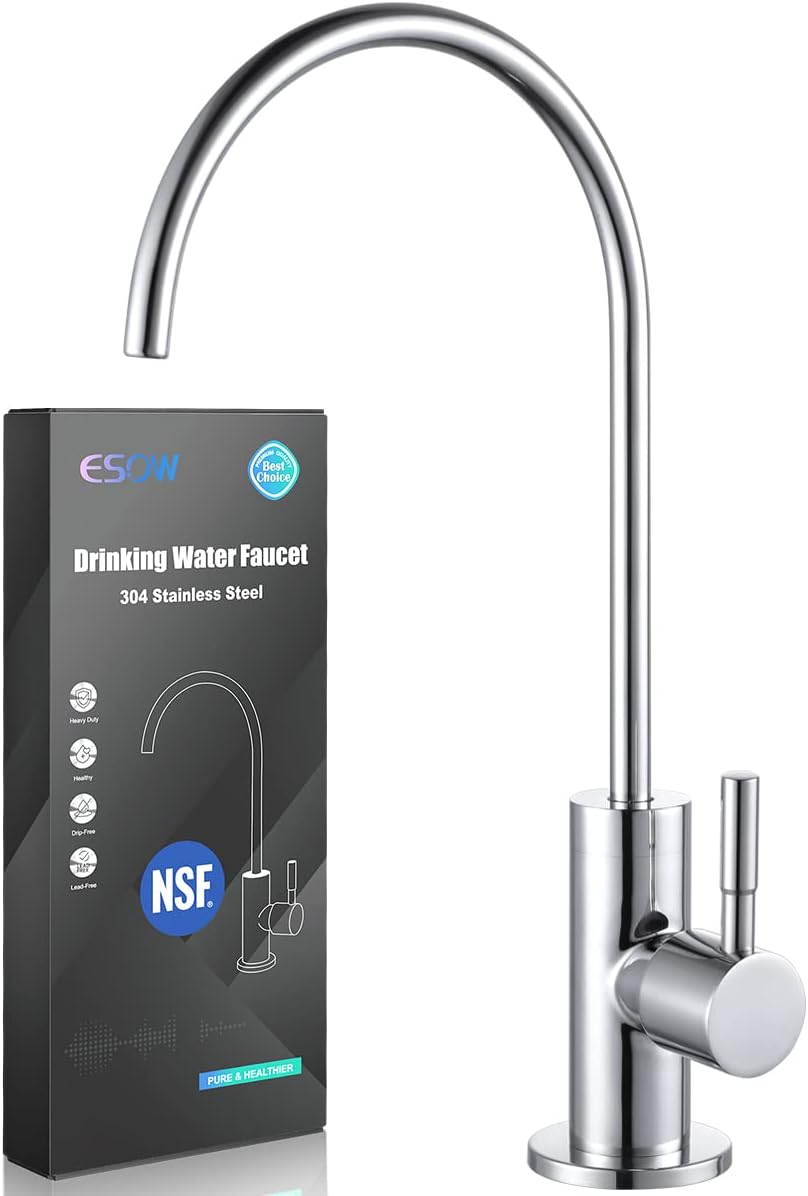 ESOW Drinking Water Faucet, 100% Lead-Free, Water Filter Faucet for Kitchen Sink, Non-Air Gap, SUS304 Polished Chrome