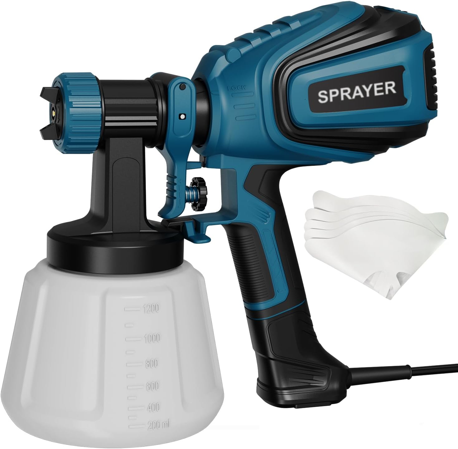 Paint Sprayer, 700W HVLP Spray Gun with Cleaning & Blowing Joints, 4 Nozzles and 3 Patterns, Easy to Clean, for Furniture, Cabinets, Fence, Walls, Door, Garden Chairs etc. VF803 Blue