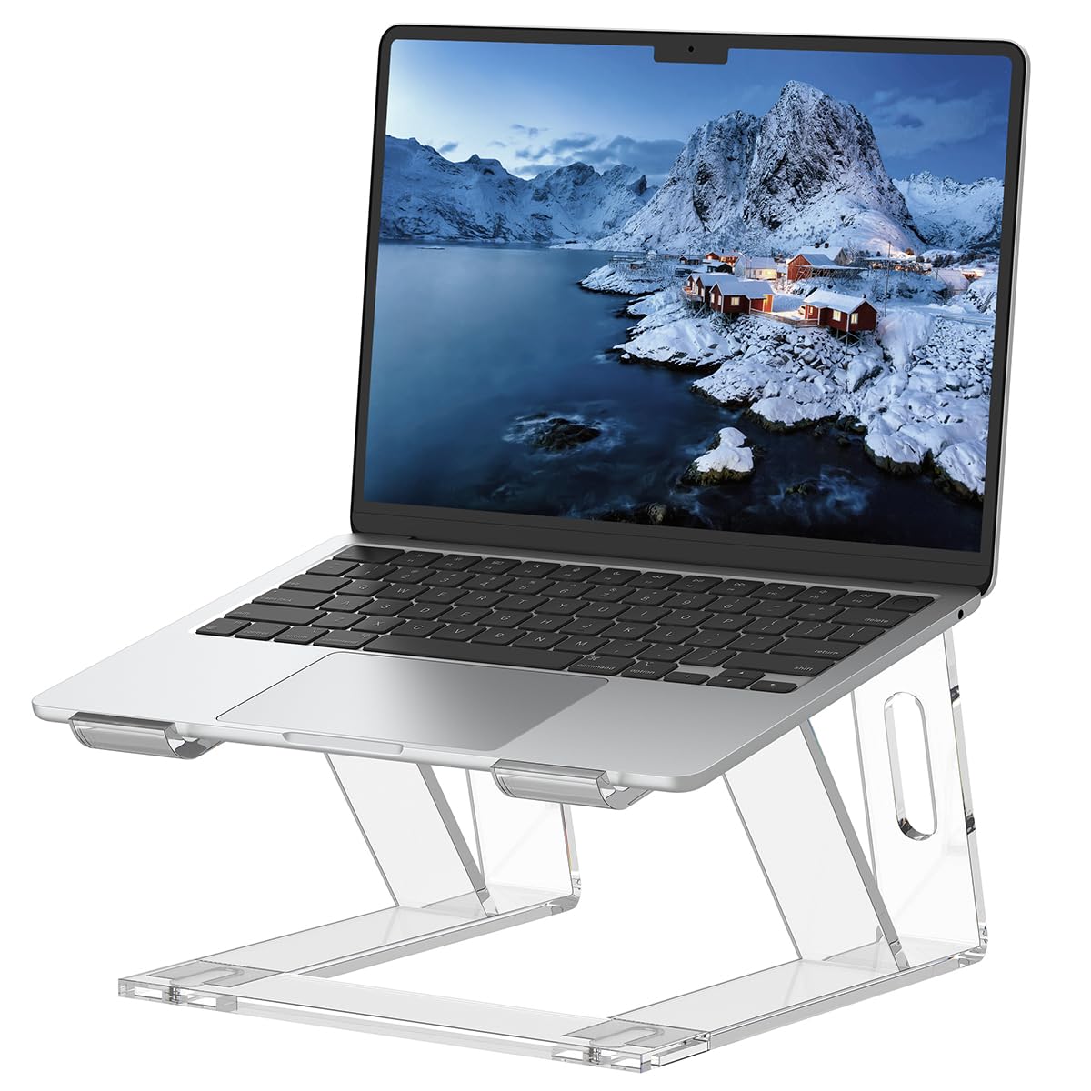 SOUNDANCE Laptop Stand for Desk, Acrylic Computer Riser, Ergonomic Laptops Elevator, Stable Holder Compatible with 10 to 15.6 Inches Notebook Computer, Clear Transparent