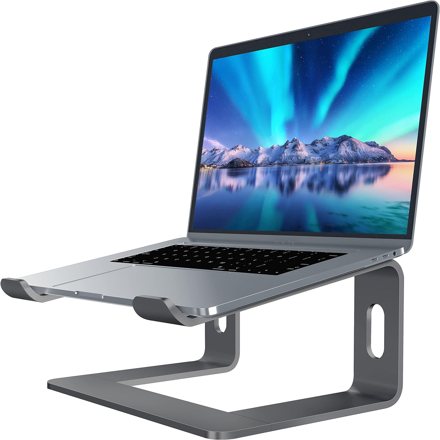 SOUNDANCE Laptop Stand, Aluminum Computer Riser, Ergonomic Laptops Elevator for Desk, Metal Holder Compatible with 10 to 15.6 Inches Notebook Computer, Grey