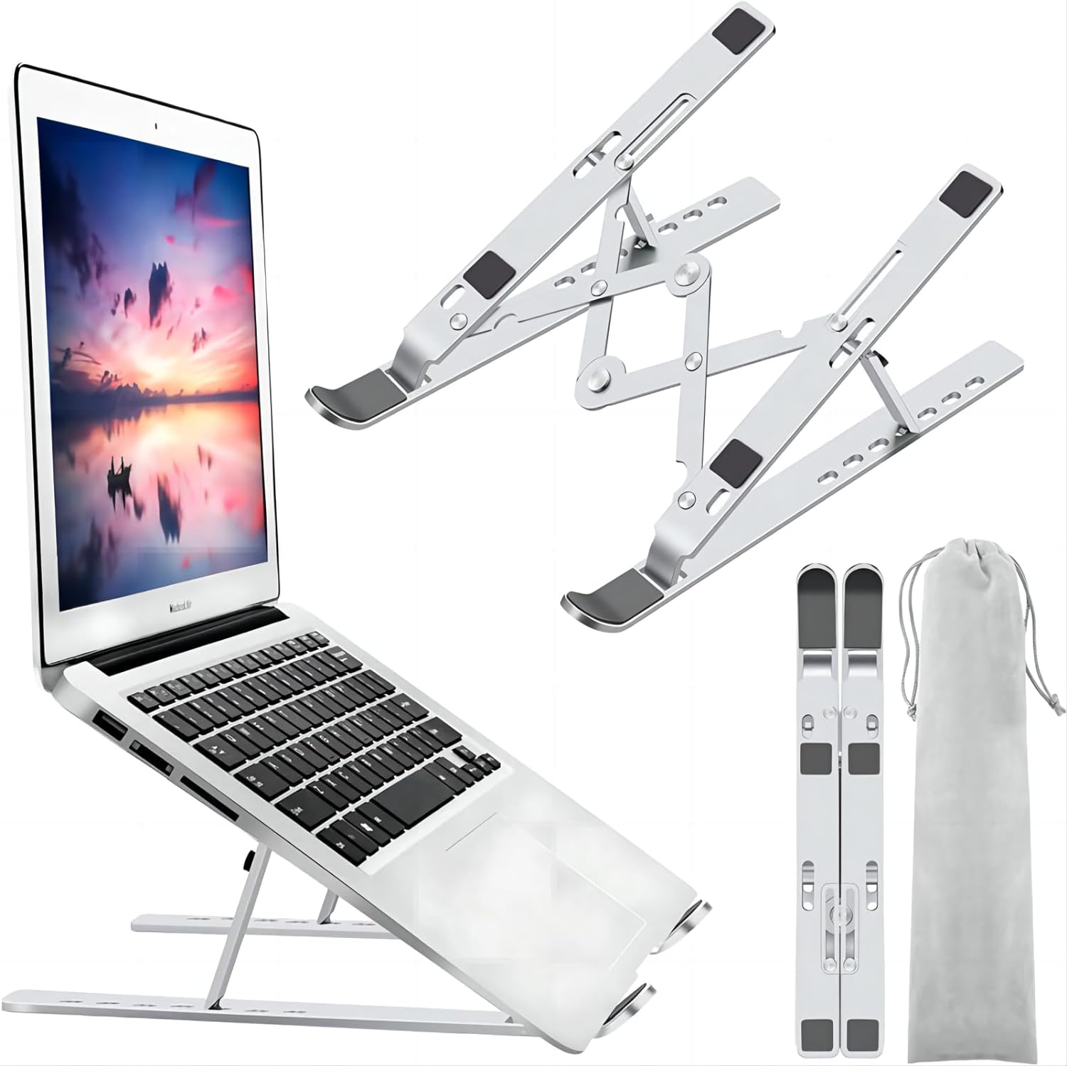 Laptop Stand, Laptop Holder Riser Computer Stand, Adjustable Aluminum Foldable Portable Notebook Stand, Compatible with MacBook Air Pro, HP, Lenovo, Dell, More 10-15.6 Laptops and Tablets (Silver)