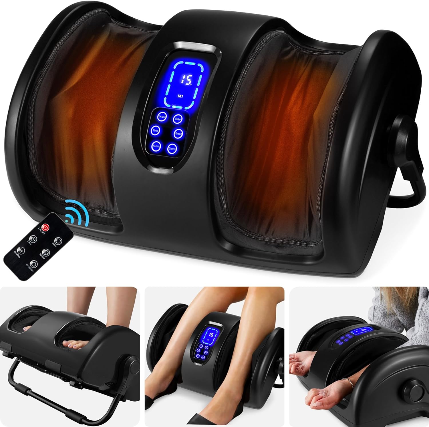 Best Choice Products Heated Foot Massager Machine Shiatsu Leg Massager, Therapeutic Reflexology Calf Massager w/Blood Circulation, Nerve Pain, Deep Kneading, High-Intensity Rollers - Satin Black