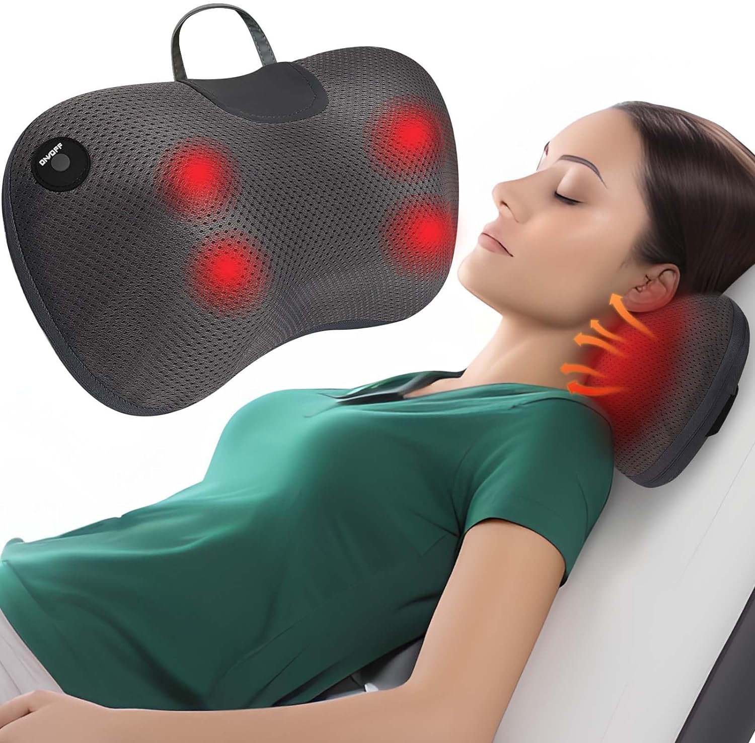 Mothers Day Gifts Back Massager Pillow for Pain Relief Deep Tissue - Shiatsu Kneading Neck and Shoulder Massager with Heat - Protable Electric Massage Pillow with Carry Handle - Gift for Women/Men