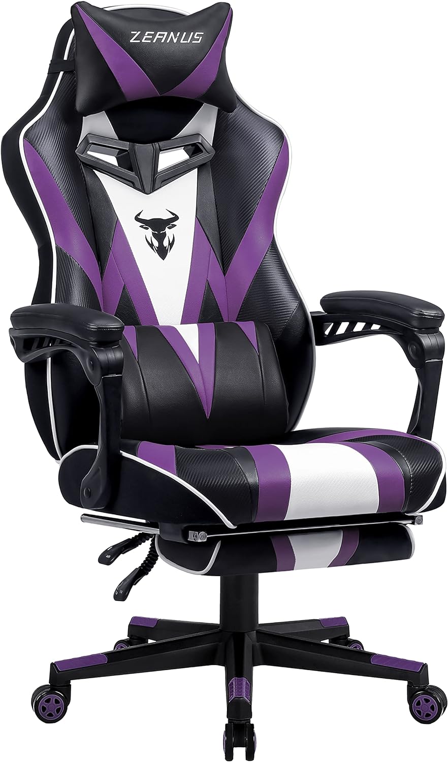 Zeanus Gaming Chair for Adults Purple Gaming Chairs Reclining Computer Chair with Footrest for Heavy People Gamer Chair with Massage Ergonomic PC Gaming Chair Racing Chair for Gaming Big and Tall