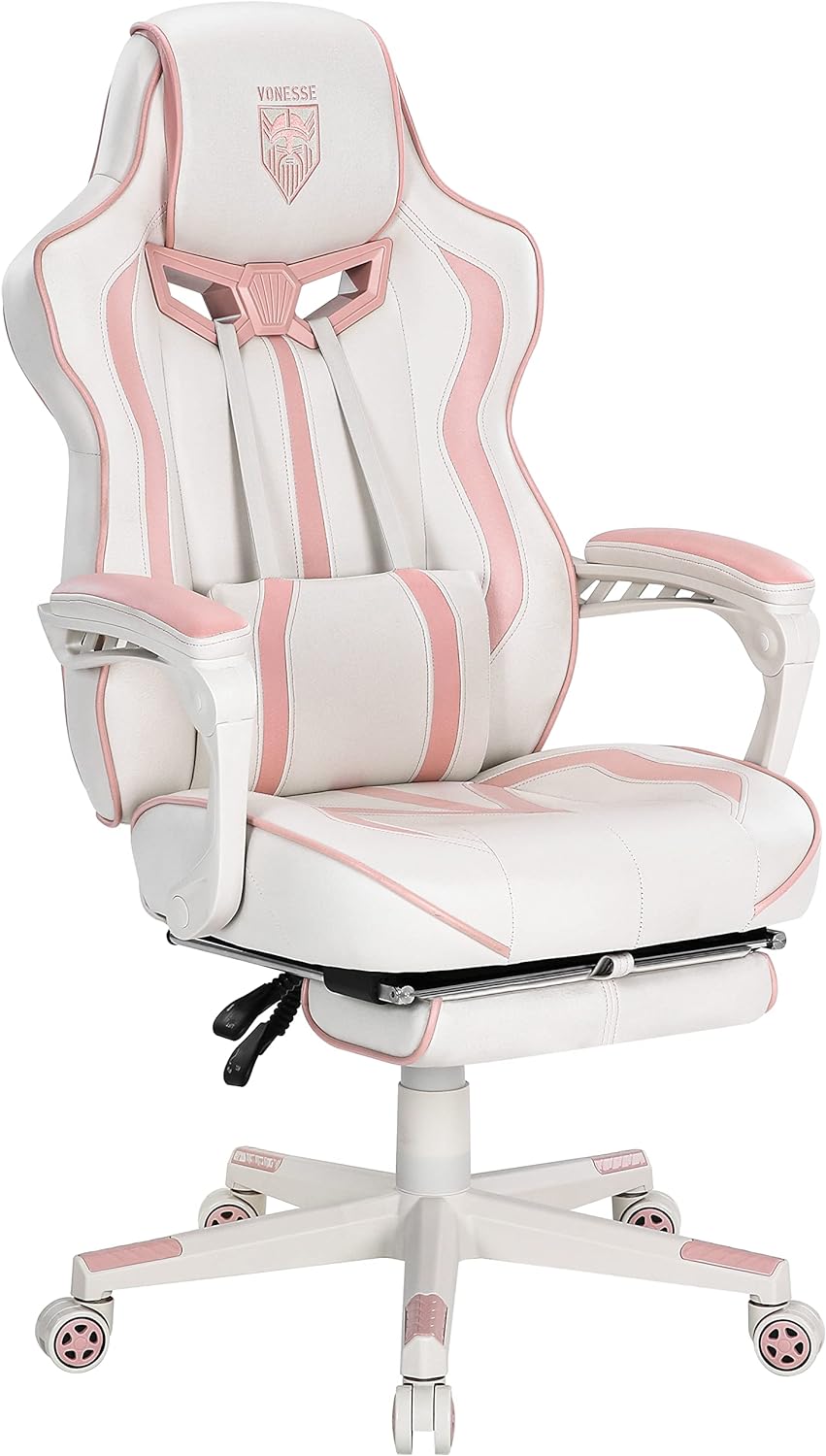 Vonesse Pink Gaming Chair Gaming Chairs for Adults PC Game Chair for Girls Racing Style Reclining Computer Chair with Footrest Office Swivel Ergonomic Gaming Computer Chair with Massage High Back