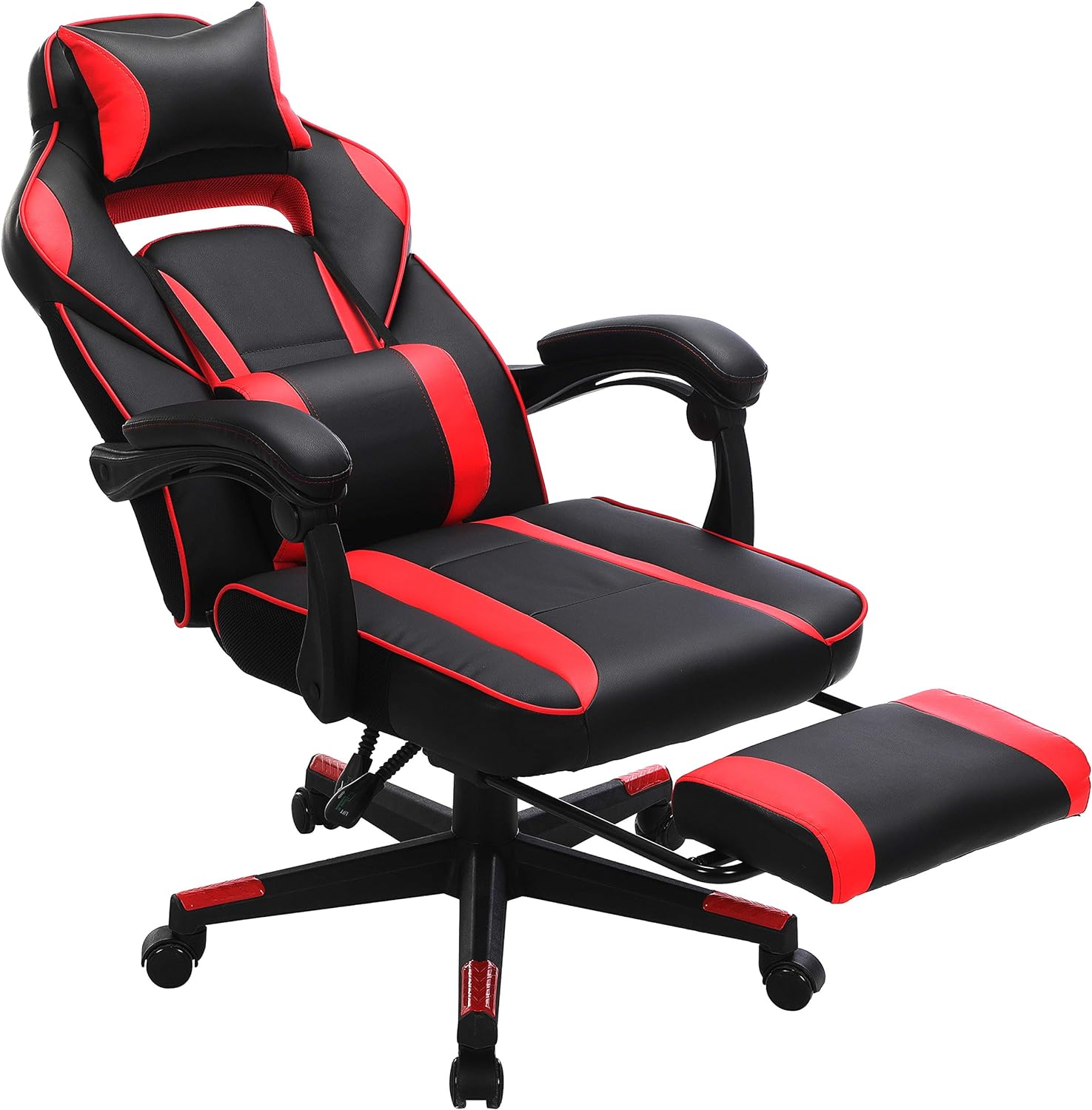 SONGMICS Racing Gaming Chair, Adjustable Ergonomic Office Chair with Footrest, Tilt Mechanism, Lumbar Support, 330 lb Load, Black and Red UOBG073B01