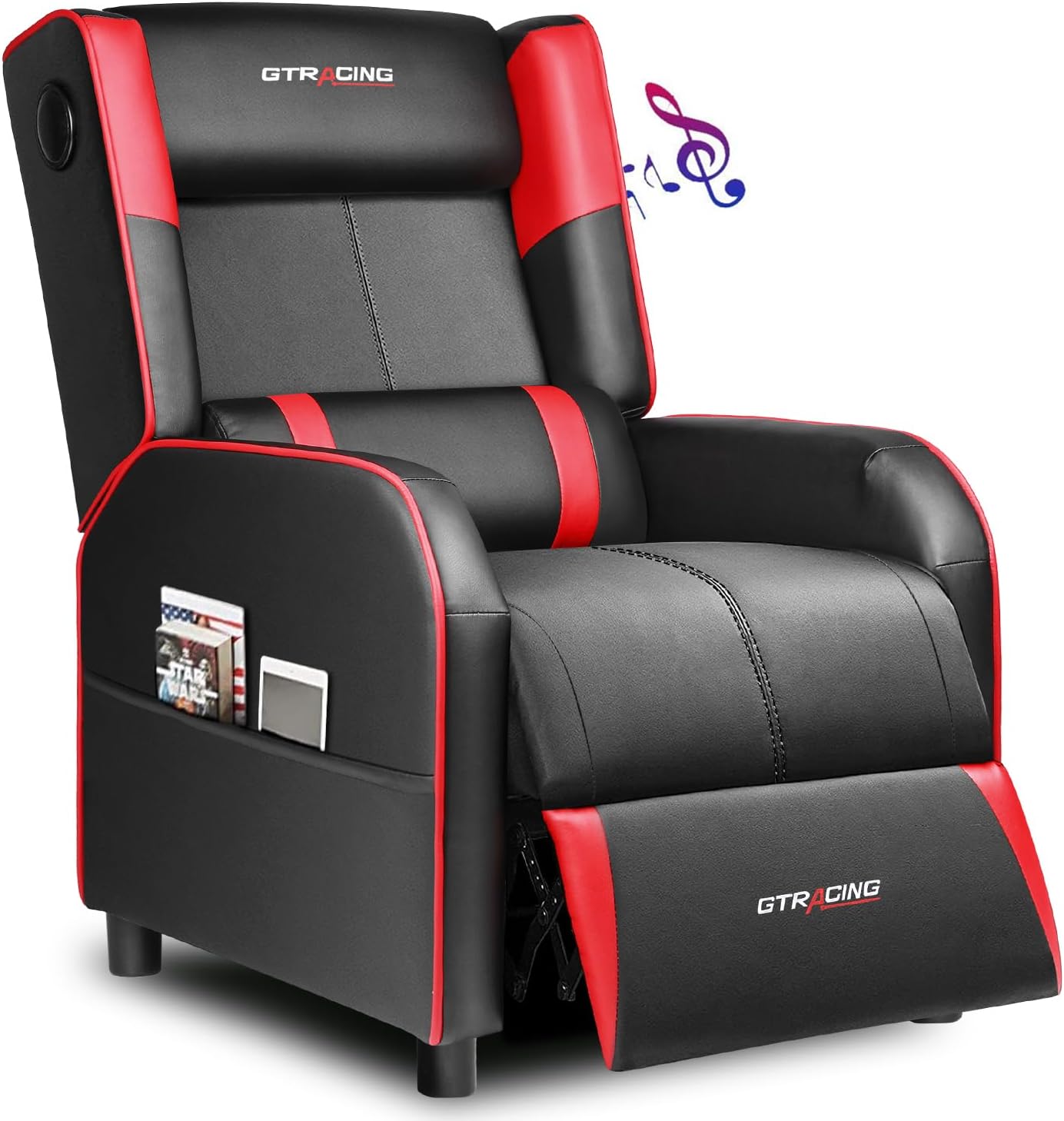 GTRACING Gaming Recliner Chair with Bluetooth Speakers Racing Style Single Gaming Sofa Modern Living Room Recliners Ergonomic Comfortable Massage Home Theater Seating, RED