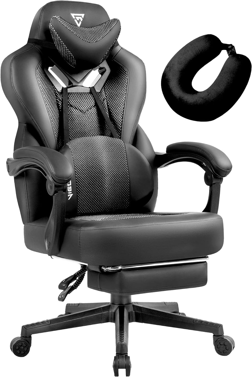 Gaming Chair with Footrest, Mesh Gaming Chair for Heavy People, Ergonomic Reclining Gamer Computer/PC Chair with Massage for Adult, Big and Tall Office (Dark Grey)