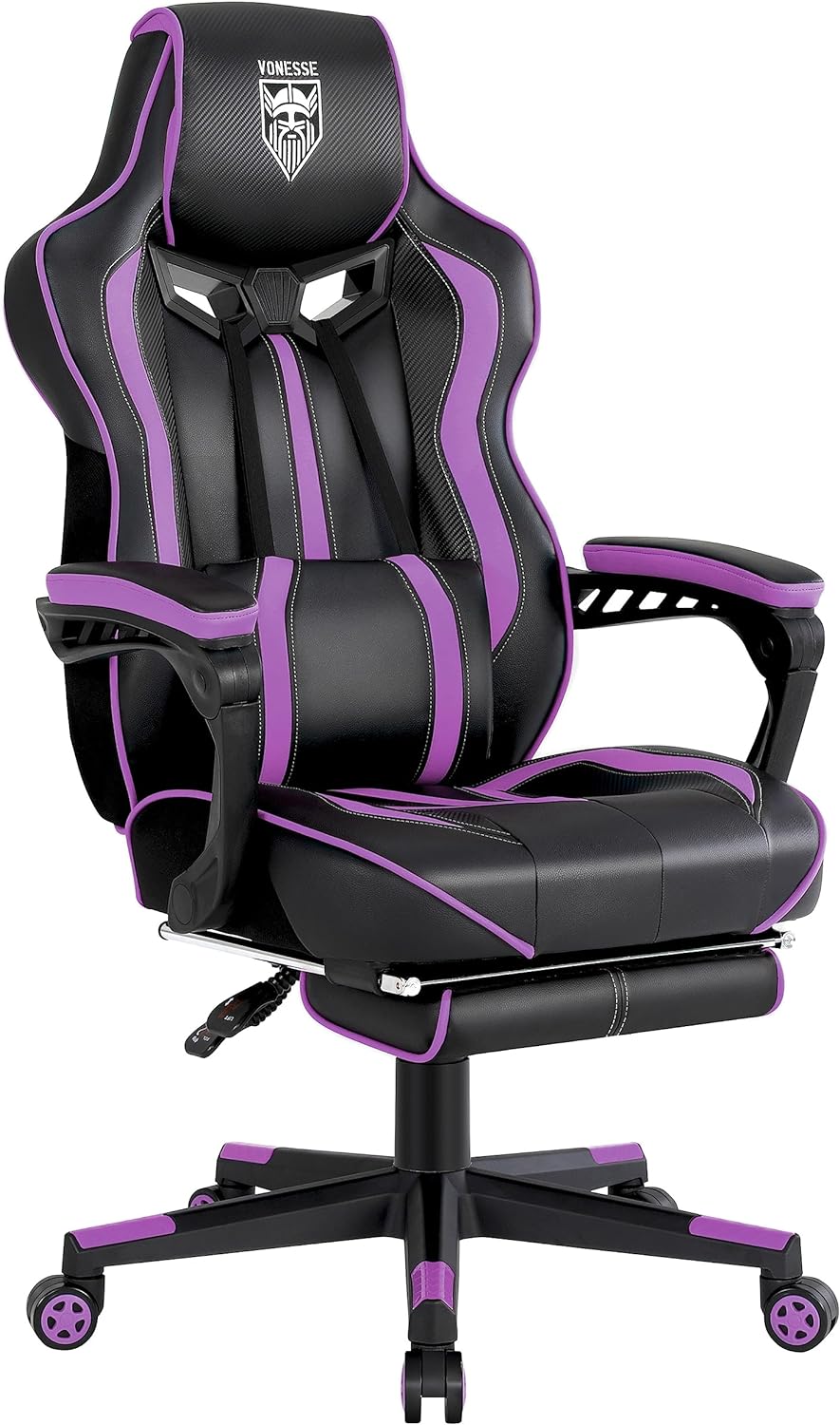 Vonesse Computer Gaming Chair with Footrest Reclining, High Back with Massage Ergonomic PC Racing Style P CGaming Chair Big and Tall for Gamer, Adults, Purple