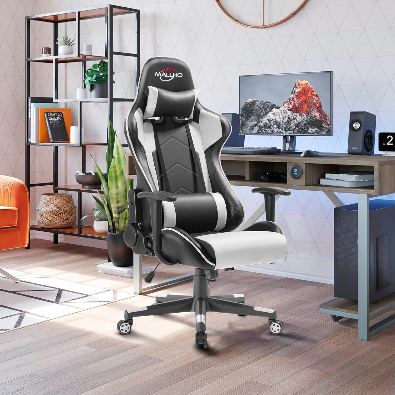 Polar Aurora Gaming Chair Racing Style High-Back PU Leather Office Chair Computer Desk Chair Executive Ergonomic Swivel Chair Headrest Lumbar Support