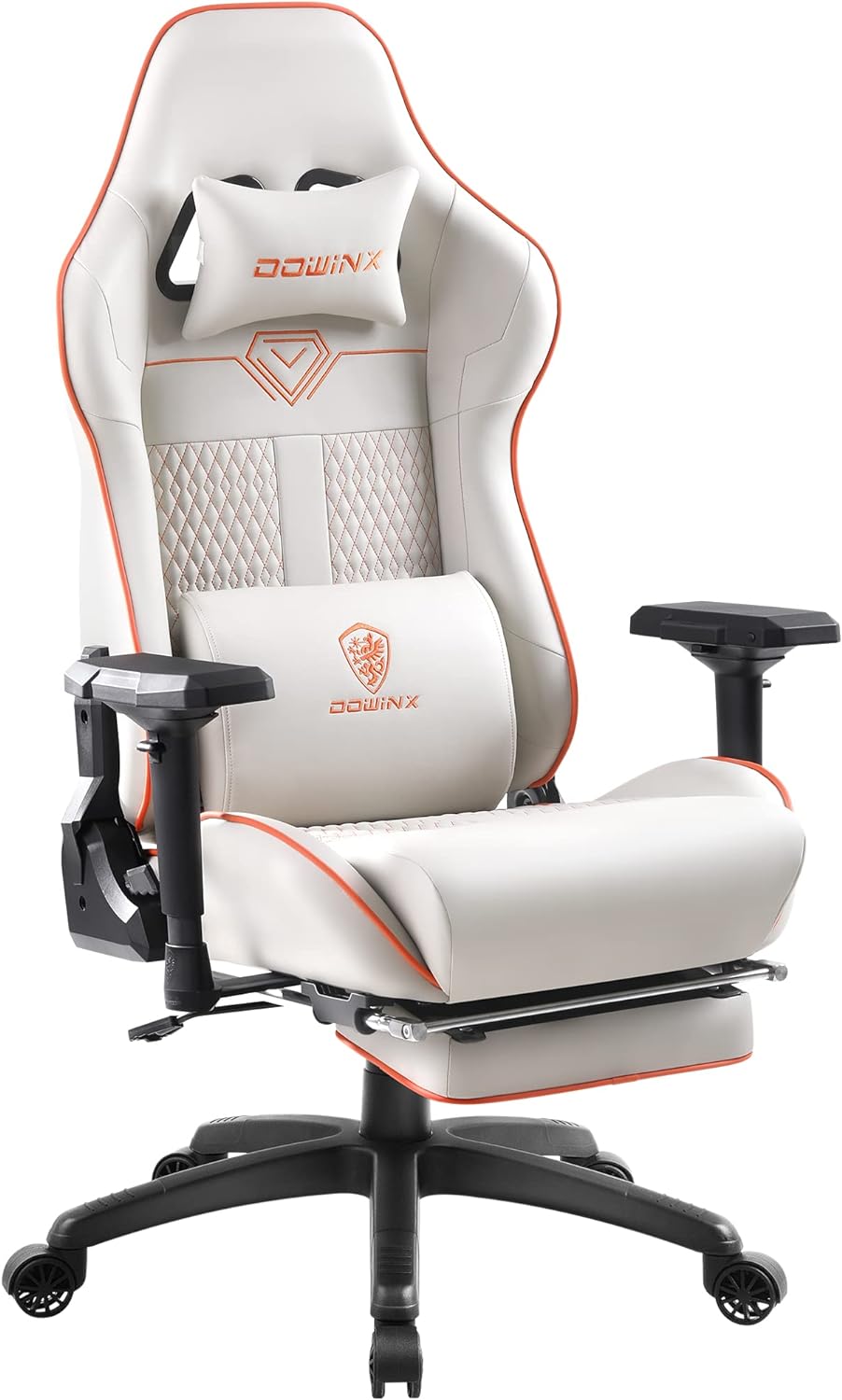 Dowinx Gaming Chair High Back Computer Chair with Footrest, Breathable Quilted PU Leather Gamer Chair with Customized 4D Armrests, Ergonomic Game Chair with Massage(White)