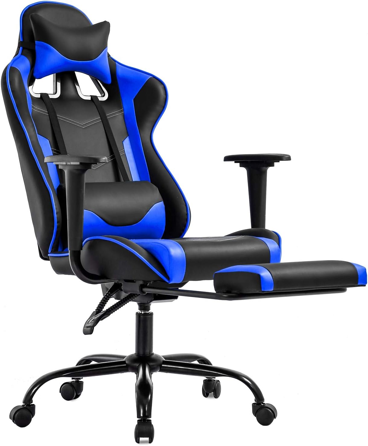 BestOffice Gaming Chair with Footrest,Ergonomic Office Chair,Adjustable Swivel Desk Chair,Reclining Computer Lumbar Support and Headrest,Racing Style Video Gamer (Blue)