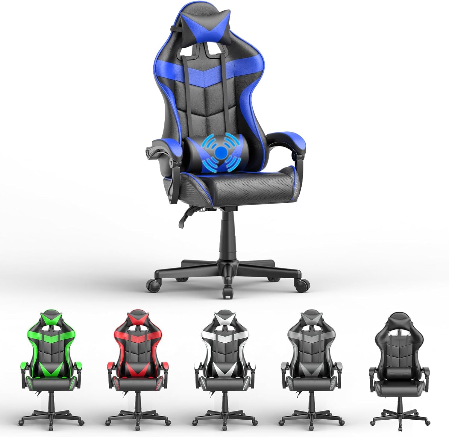 Soontrans Blue Gaming Chairs with Massage,Ergonomic Computer Gamer Chair,Game Chair with Adjustable Headrest and Lumbar Support (Storm Blue)