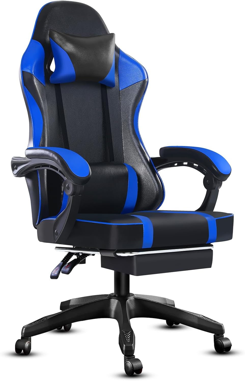 Ergonomic Gaming Chair with Footrest, PU Leather Video Game Chairs for Adults, Reclining Gamer Chair Office Chair with Lumbar Support, Comfortable Computer Chair for Heavy People, Blue