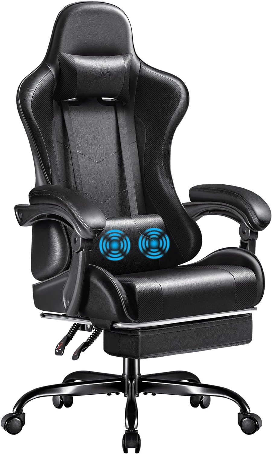 Furmax Gaming Chair, Video Game Chair with Footrest and Massage Lumbar Support, Swivel Seat Height Adjustable Computer Chair with Headrest, Racing E-Sport Gamer Chair (Black)