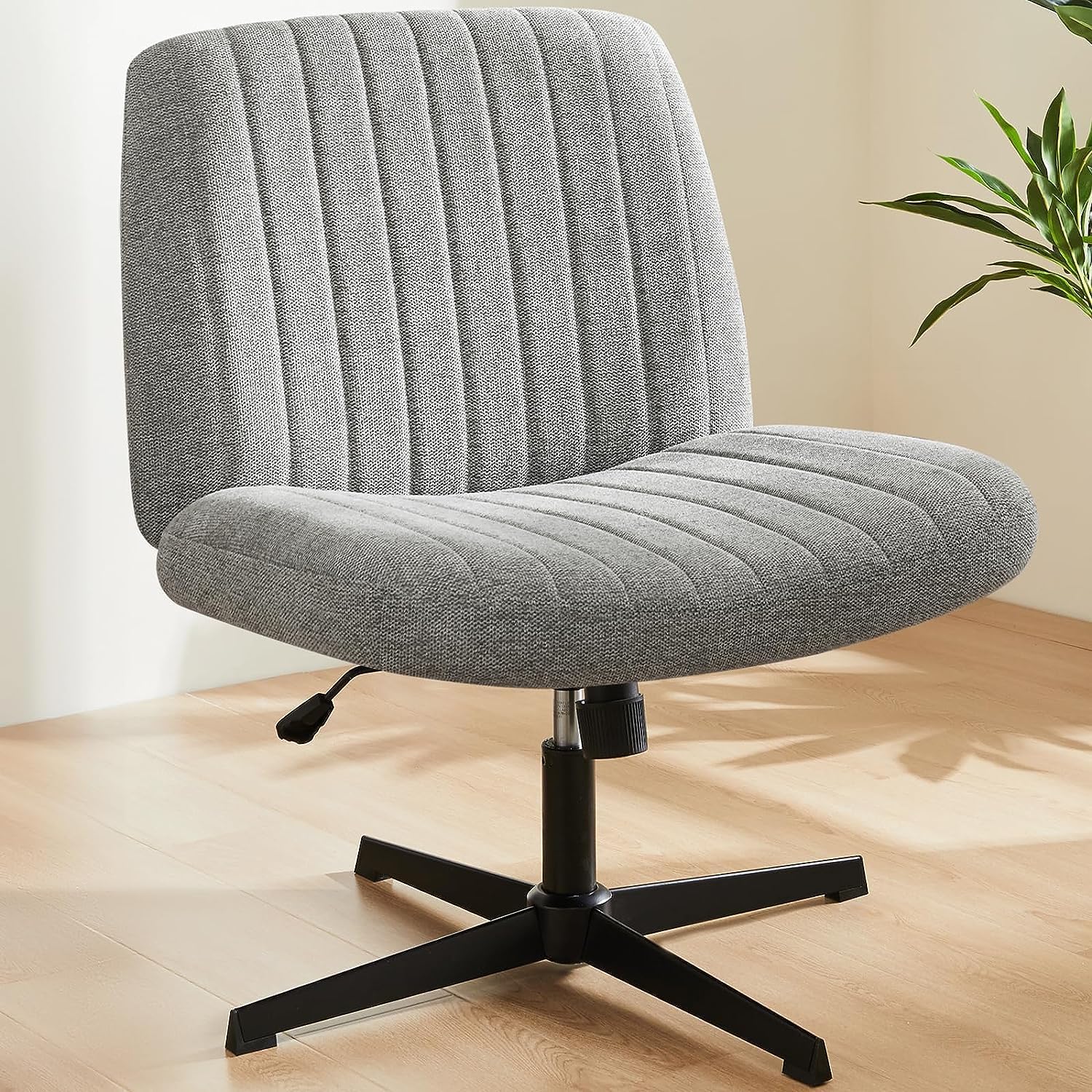 Sweetcrispy Office Chair No Wheels - Armless Desk Chair No Wheels Cross Legged Office Chair Wide Swivel Home Office Desk Chairs