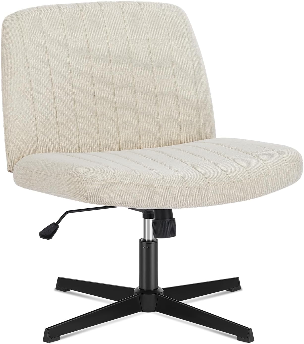 Criss Cross Chair, Armless Cross Legged Office Desk Chair No Wheels, Fabric Padded Modern Swivel Height Adjustable Mid Back Wide Seat Computer Task Vanity Chair for Home Office(Beige)