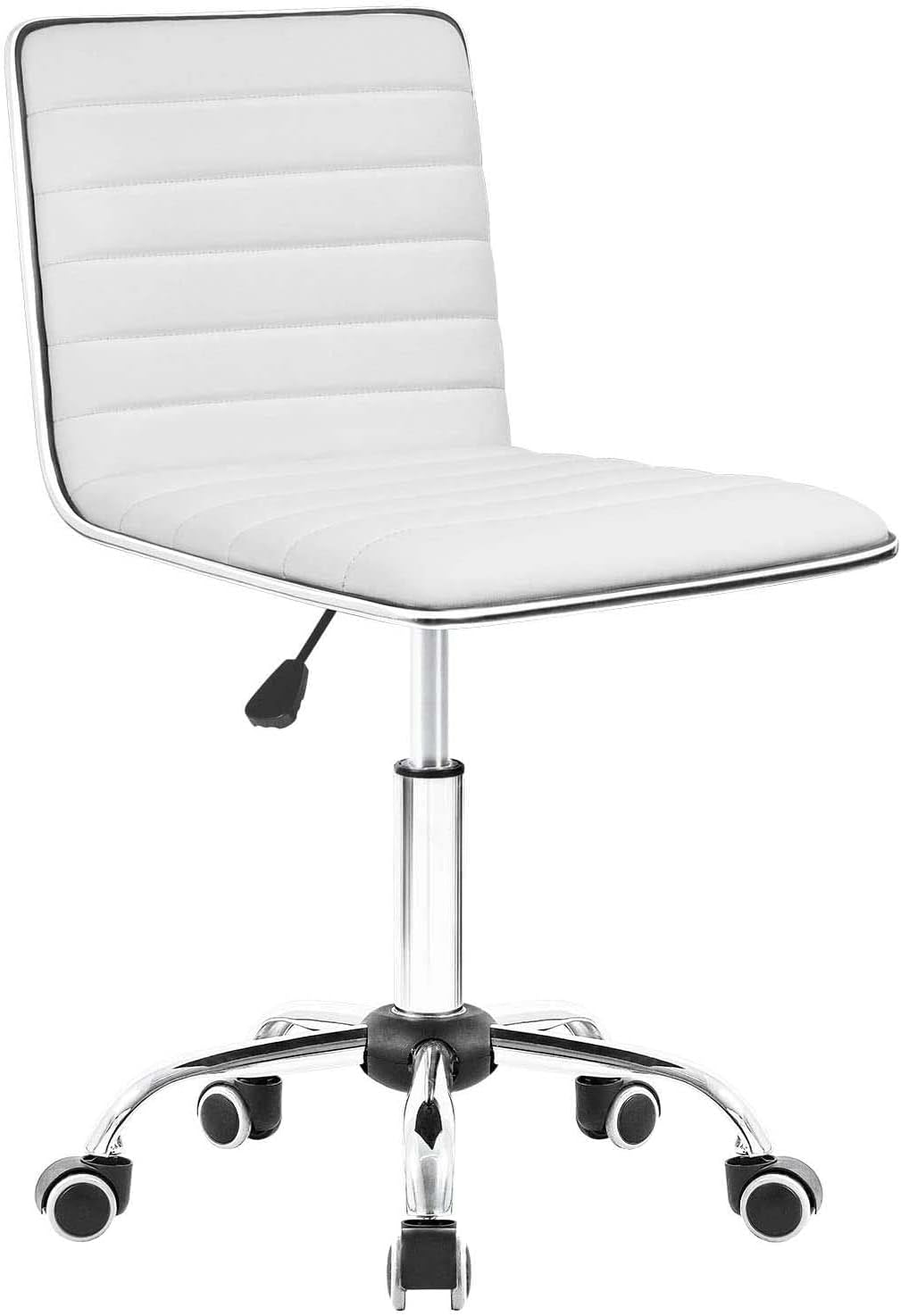 Homall Modern Adjustable Low Back Armless Ribbed Task Chair Office Chair Desk Chair, Vanity Chair Swivel Rolling Leather Computer Chairs Conference Chair (White)