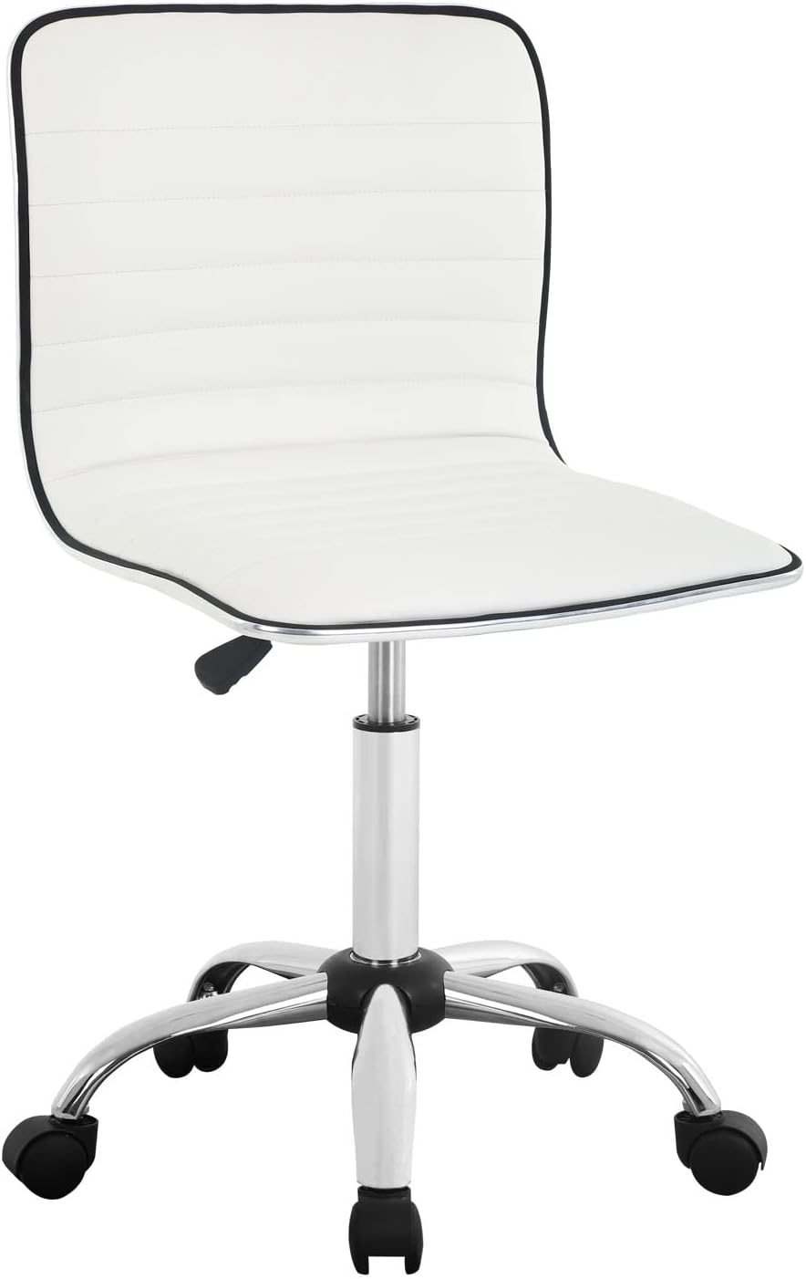 Adjustable Modern PU Leather Task Chair Desk Chairs Vanity Chair Makeup Chair Vanity Chair for Makeup Room,Office Small Desk Chair PU Leather,White