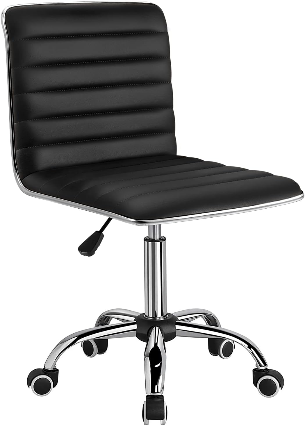 Furmax Mid Back Task Chair, Low Back Leather Swivel Office Chair, Vanity Chair for Makeup Room, Computer Desk Chair Retro with Armless Ribbed (Black)