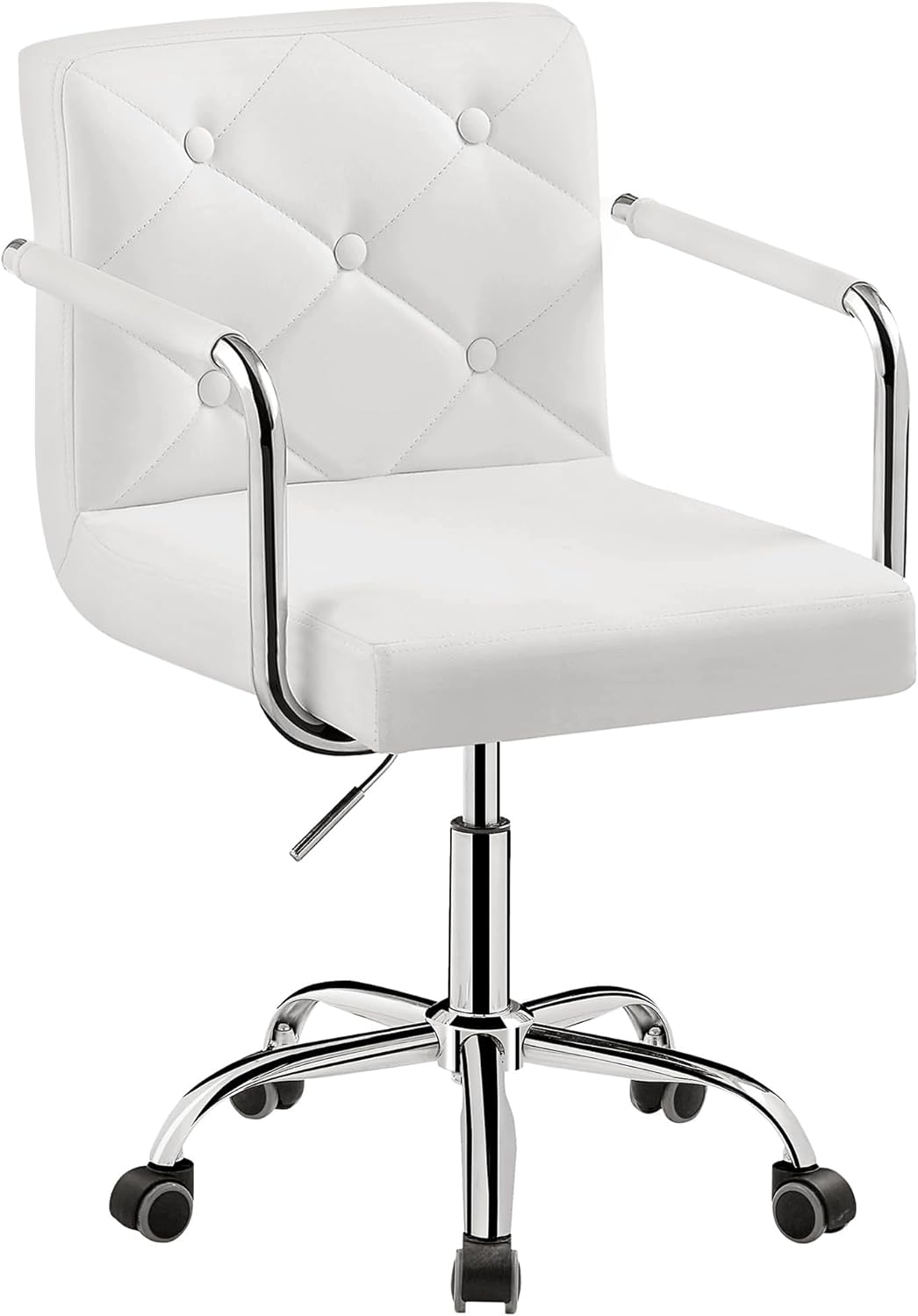 VECELO White Rolling Work Chair for Home Office Desk Adjustable Height with Wheels for Study/Task 360Swivel Mid Back, Set of 1