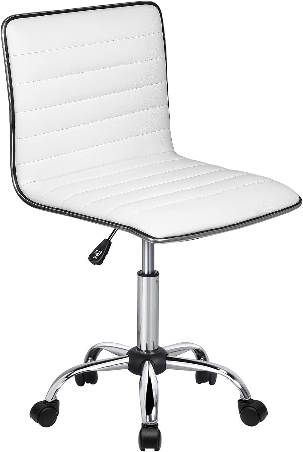 BOSSIN Adjustable Home Office Chair, Mid-Back Armless Ribbed Swivel Task Chair,Vanity Chair for Small Space, Living Room, Make-up, Studying (White)