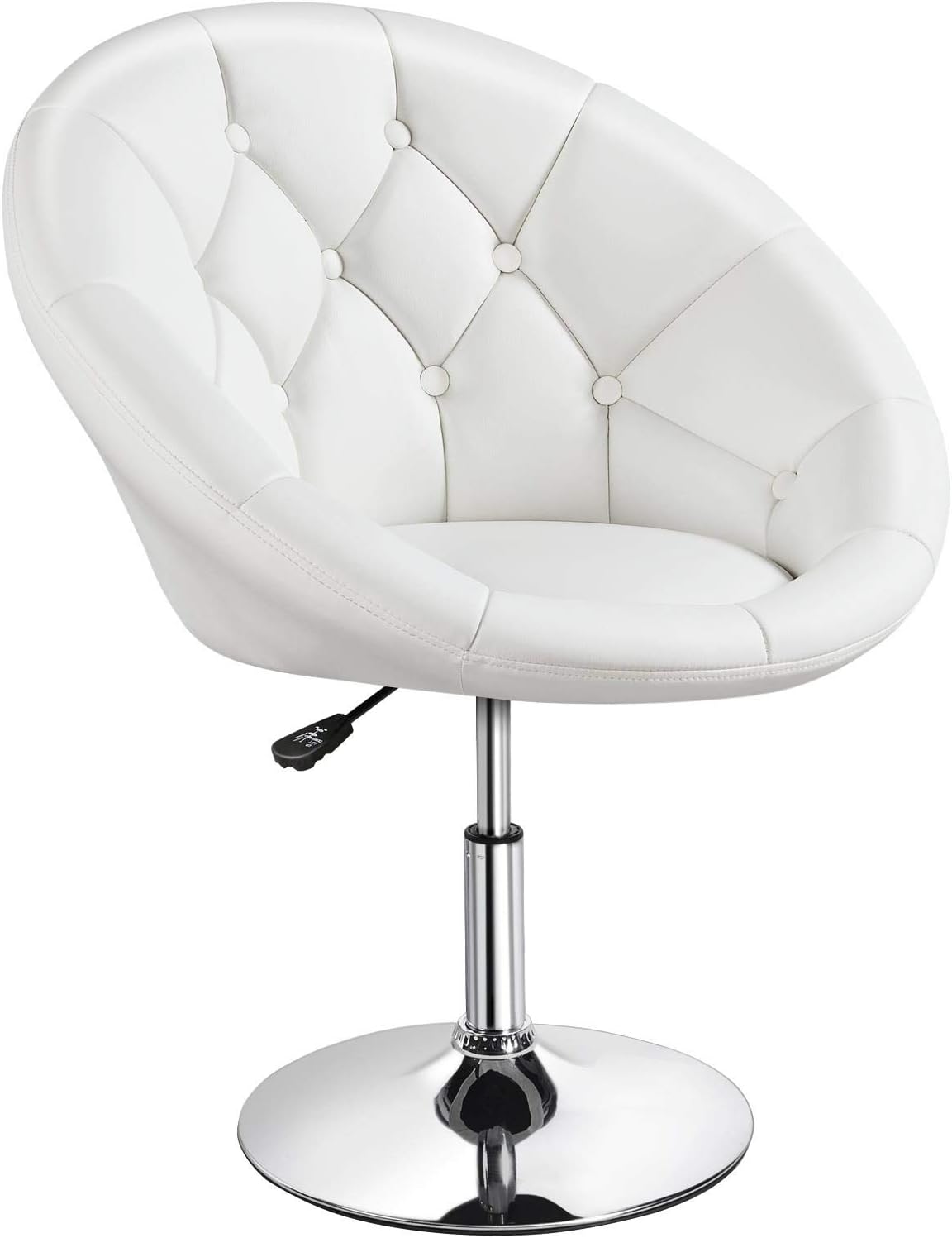 Yaheetech Vanity Chair Makeup Swivel Accent Chair Height Adjustable Round Back Tilt Chair with Chrome Frame for Makeup Room, Living Room, White