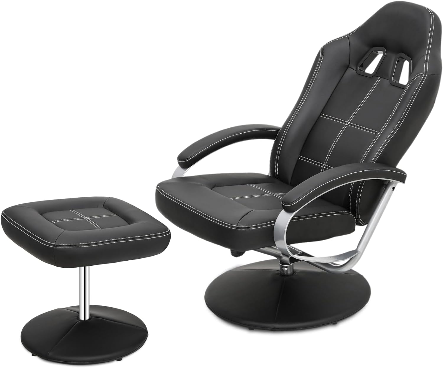 Magshion Adjustable Back Gaming Recliner with Ottoman, Headrest and Lumbar Support, Upholstered and Widened Seat Racing Style PU Leather Computer Gaming Recliner, Load Up to 280 Lbs (Black)