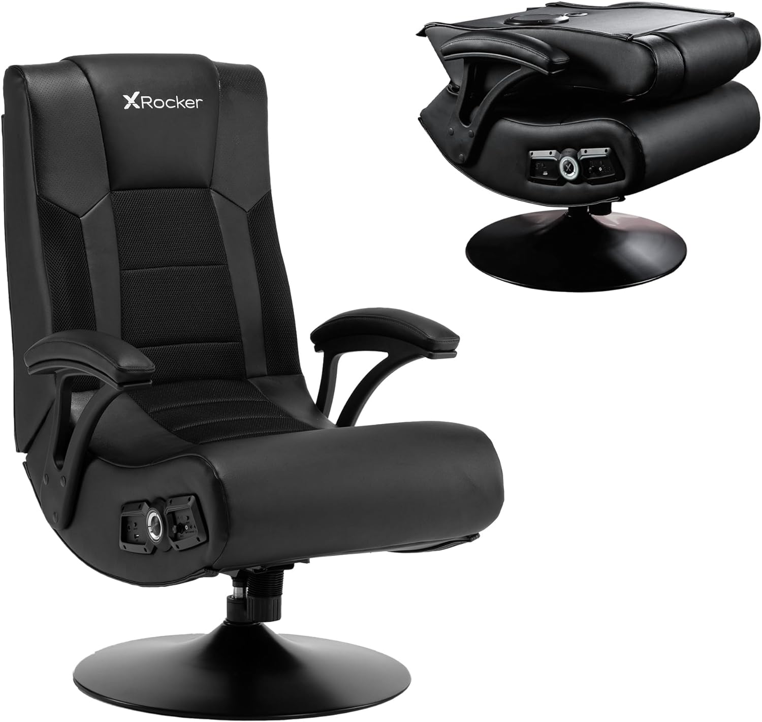 X Rocker Pedestal Gaming Chair, Use with All Major Gaming Consoles, Mobile, TV, PC, Smart Devices, with Armrest, Bluetooth Audio, Headrest Mounted Speakers, Subwoofer, Foldable