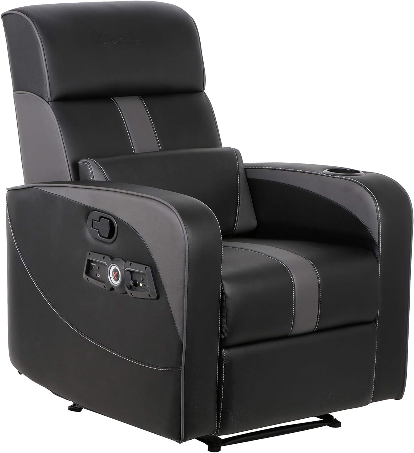 X Rocker Gamma Recliner Gaming Chair, 2.1 Bluetooth Audio System, Headrest Mounted Speakers, Built-in Footrest and Cupholder, 718001, 34.84 x 39.37 x 30.31, Black