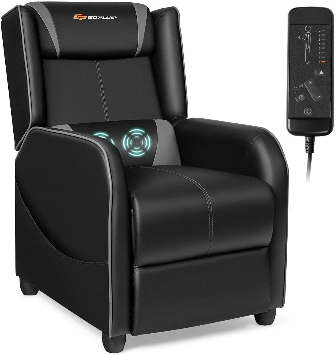 Goplus Massage Gaming Recliner Chair, Racing Style PU Leather Single Recliner Sofa with Footrest, Adjustable Modern Living Room Recliners, Ergonomic Home Theater Recliner Seat