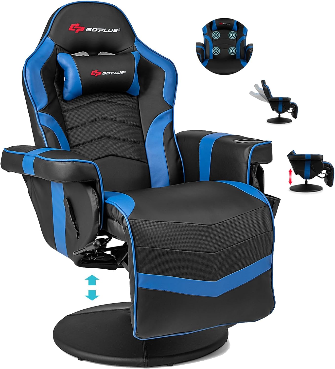 POWERSTONE Gaming Recliner, Adjustable Massage Gaming Chair with Cup Holder Footrest Ergonomic Single Sofa Living Room Home Theater Seating with Side Pouch (Blue)