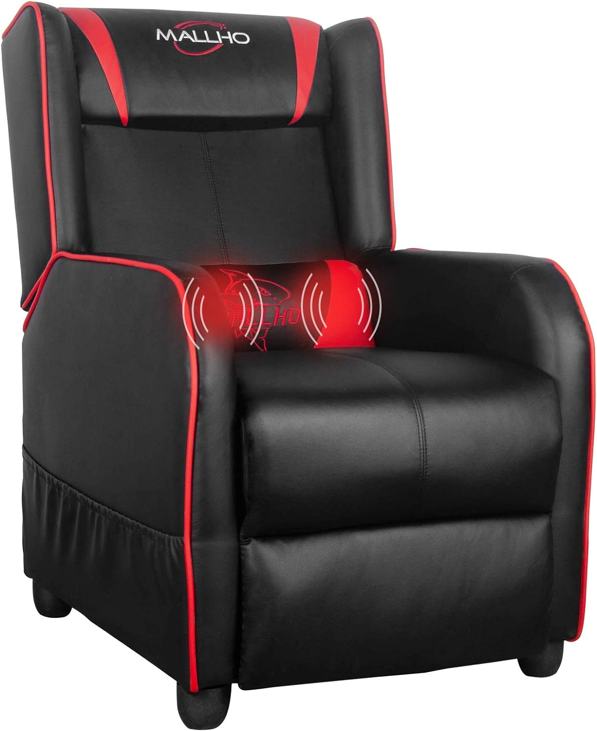 Polar Aurora Gaming Recliner Chair PU Leather Massage Recliner Vibratory Massage Function Ergonomic Lounge for Living & Gaming Room (Red)