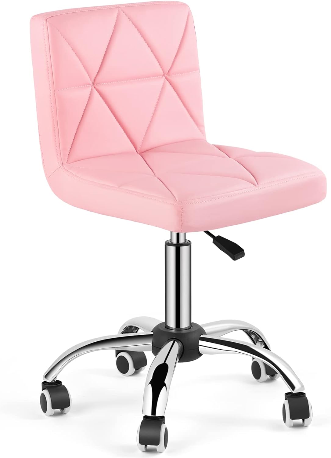 COSVALVE Armless Desk Chair, Low Back Swivel Office Chair, Adjustable Task Chair with Rolling Wheels and Diamond Pattern, for Home Computer Barber, Pink